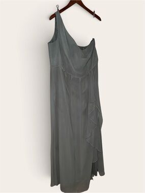 DB Studio Celebrate One‑Shoulder Chiffon Dress – Size 24 – Dusty Sage